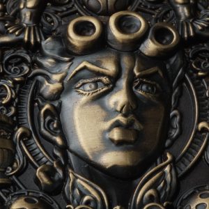 JoJo’s Bizarre Adventure Inspired Brass Bas-Relief Engraved Badge | Vintage Metal Collectible Emblem